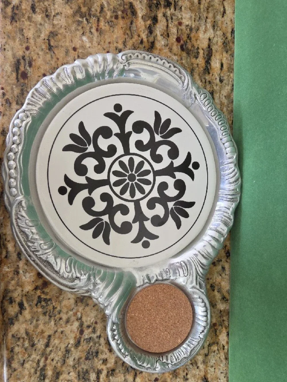 Silver Charcuterie Coaster Set with Tile Floral Inlay - 2-Pack